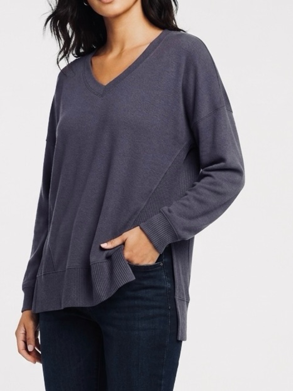 MELLODAY Cozy Knit Top Blue Lightweight Sweatshirt Sweater Loose Fitting Tunic